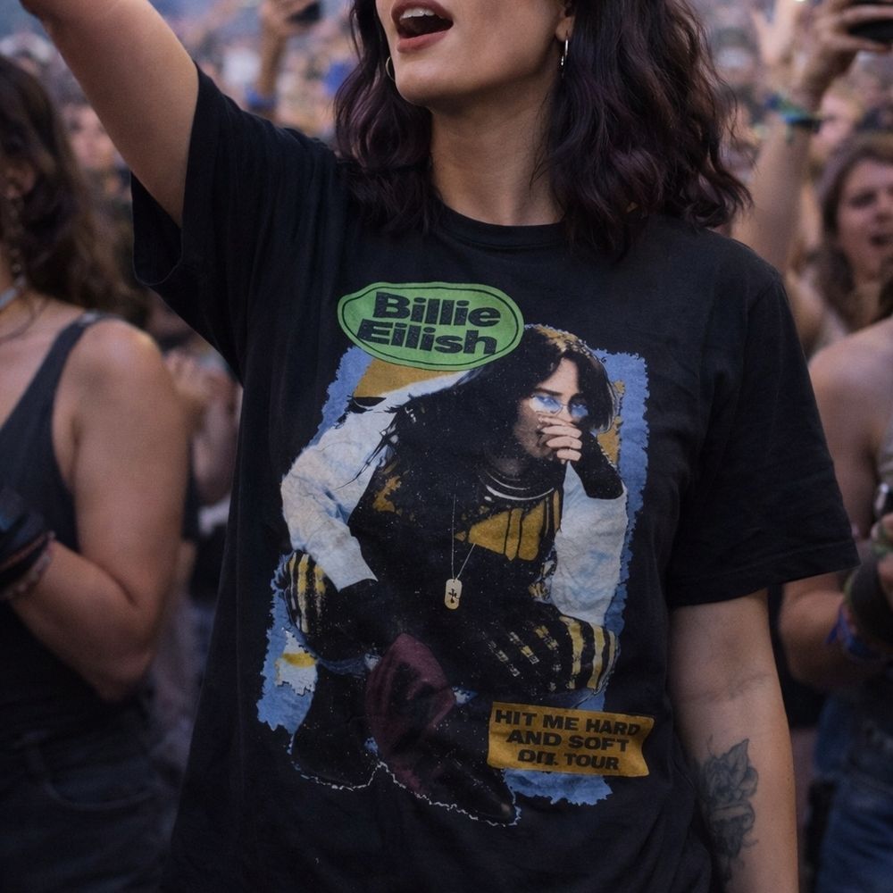 Billie Eilish Hit Me Hard And Soft Tour Black Graphic T Shirt XL Indie Sleaze Em